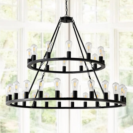 48 Inch Extra Large Wagon Wheel Chandelier 2 Tier Farmhouse Pendant Light