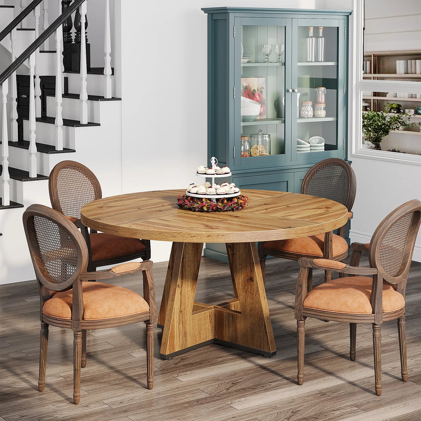 Ljustra Round Dining Table for 4 Farmhouse Style Kitchen Table 47 Inch