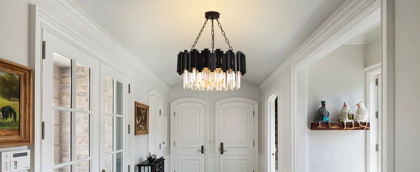 Black Crystal Chandelier Modern 9-Light Fixture for Living Room Entryway