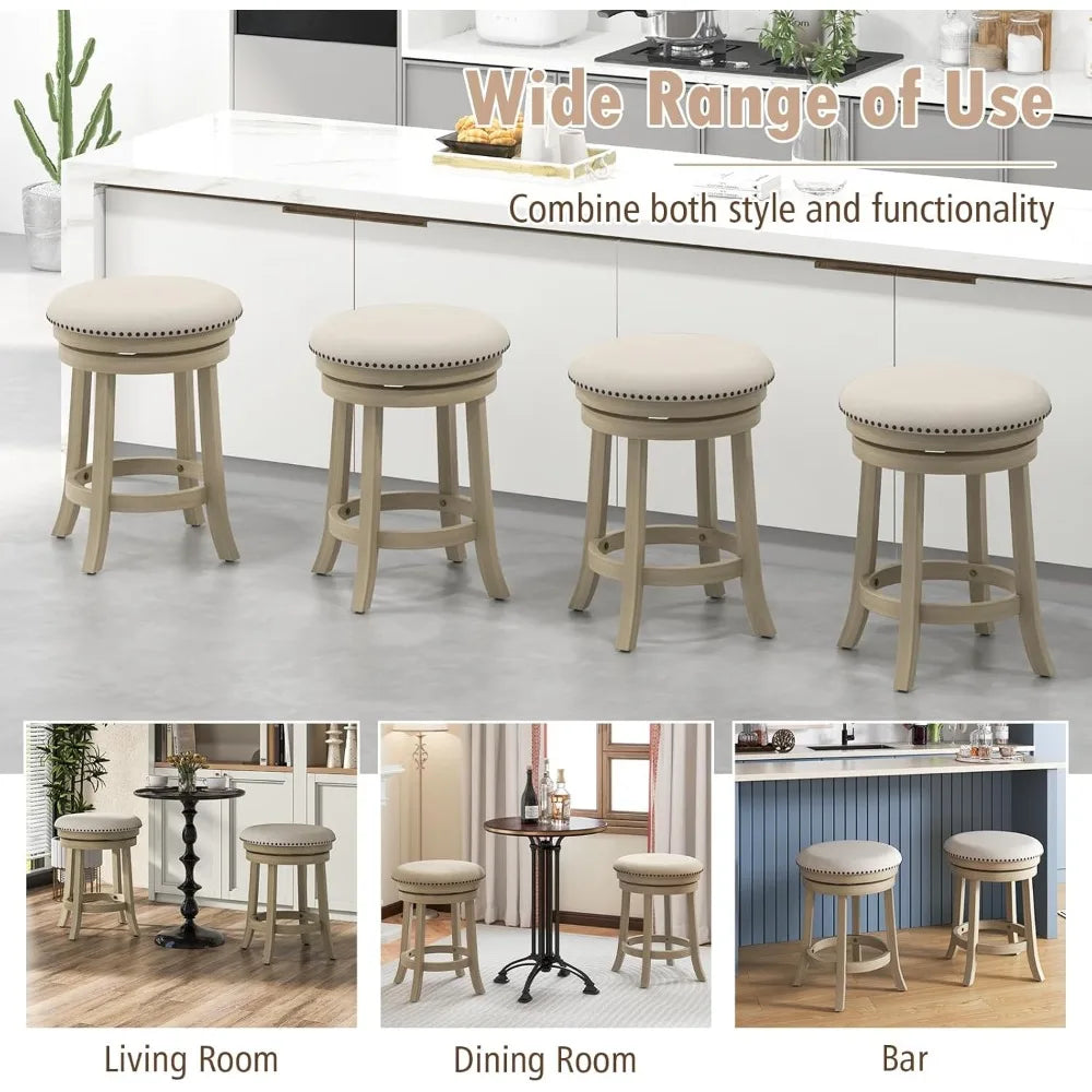 360 Swivel Bar Stools Set of 2 Upholstered Round Wooden Frame Stools