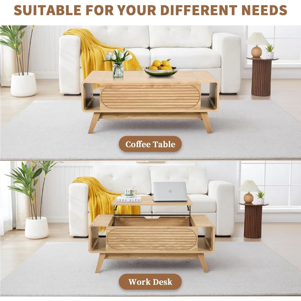 Small Lift Top Coffee Table with Hidden Storage Mid Century Modern Style