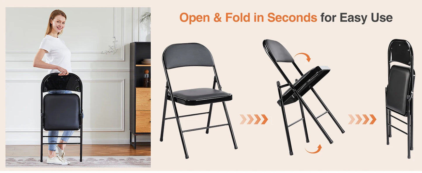 Ljustra Leather Padded Folding Chairs 4 Pack Sturdy Metal Living Room