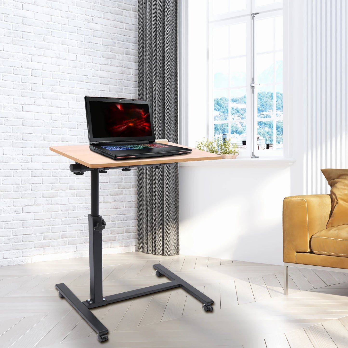 Adjustable Height Laptop Desk with Wheels Portable Mobile Workstation