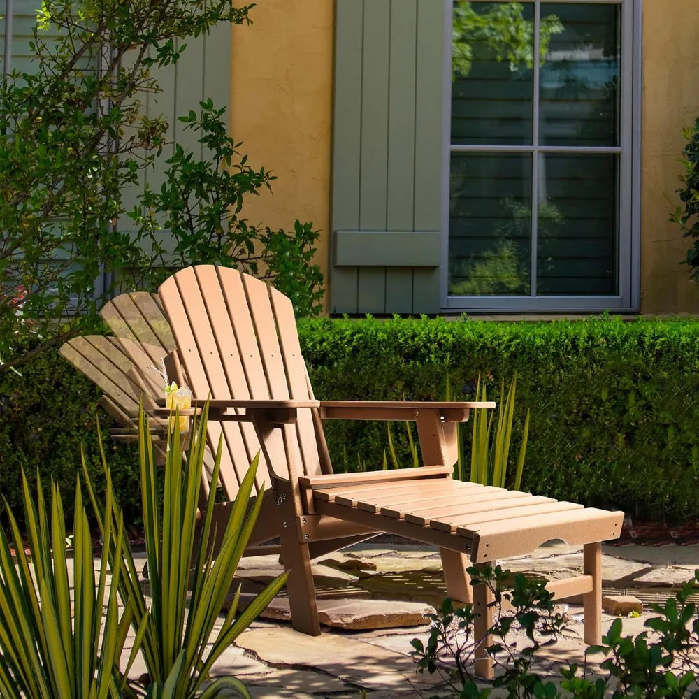 Adjustable Folding Adirondack Chairs Set of 2 with Ottoman Cup Holder
