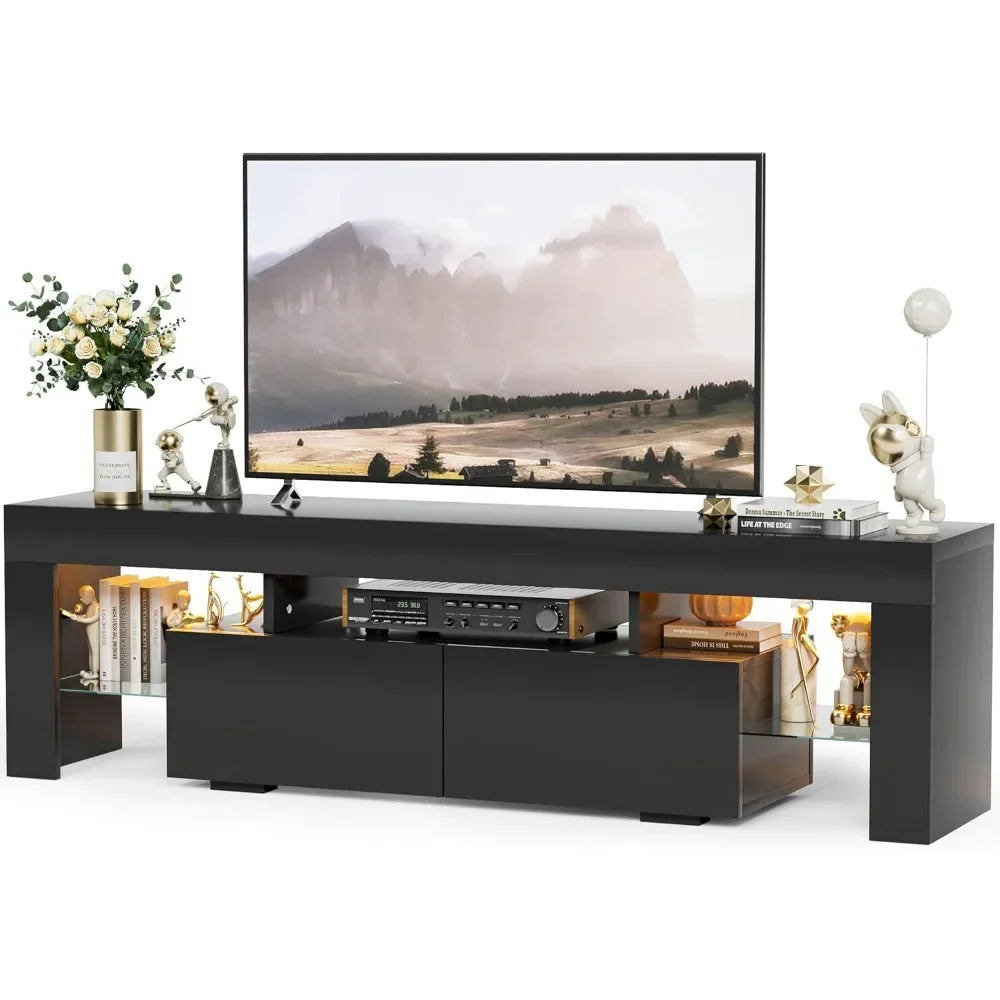 Modern LED TV Stand for 70 Inch TVs with RGB Lighting and Storage