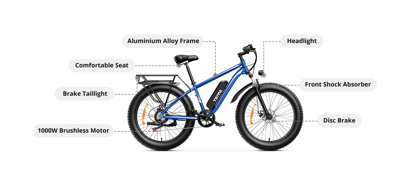 Ljustra AMYET EB26 Electric Bike 1500W 28mph Adult Mountain Bike