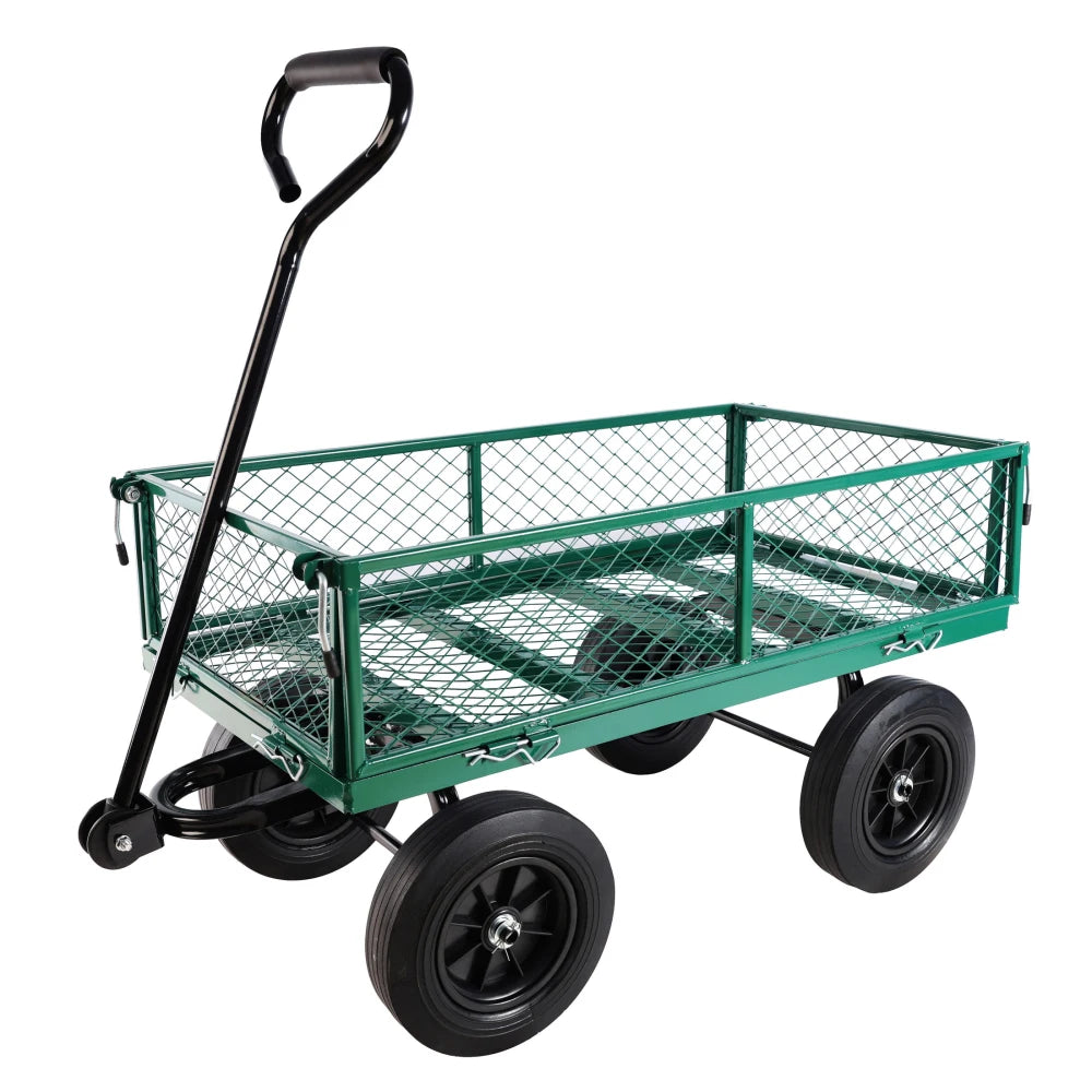 Green Solid Wheel Garden Wagon Cart for Easy Firewood Transport