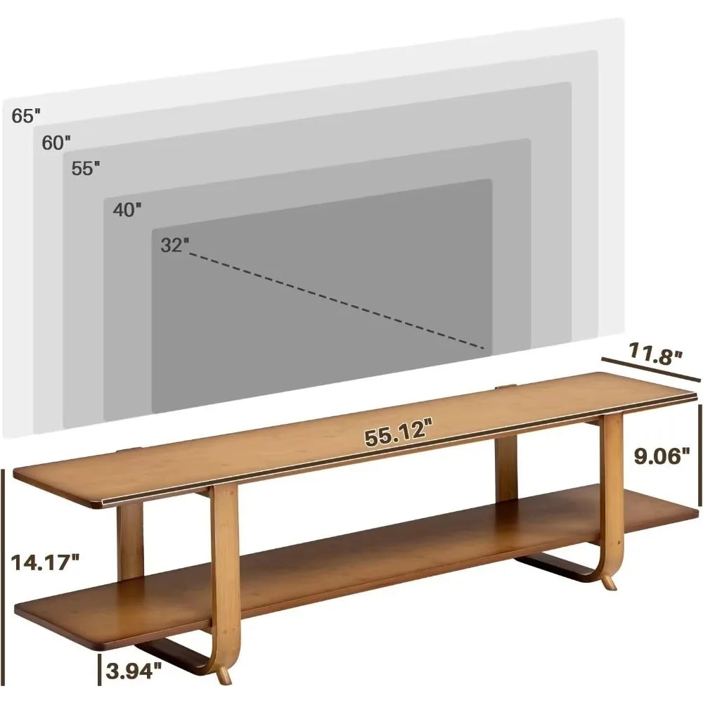 Bamboo TV Stand for 65'' TVs Modern Storage Accent Media Console