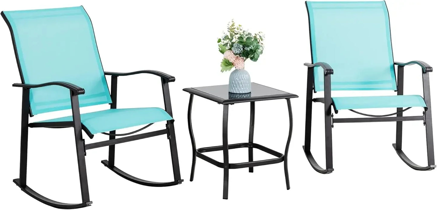 Ljustra 3 Piece Outdoor Rocking Bistro Set Patio Furniture Chairs