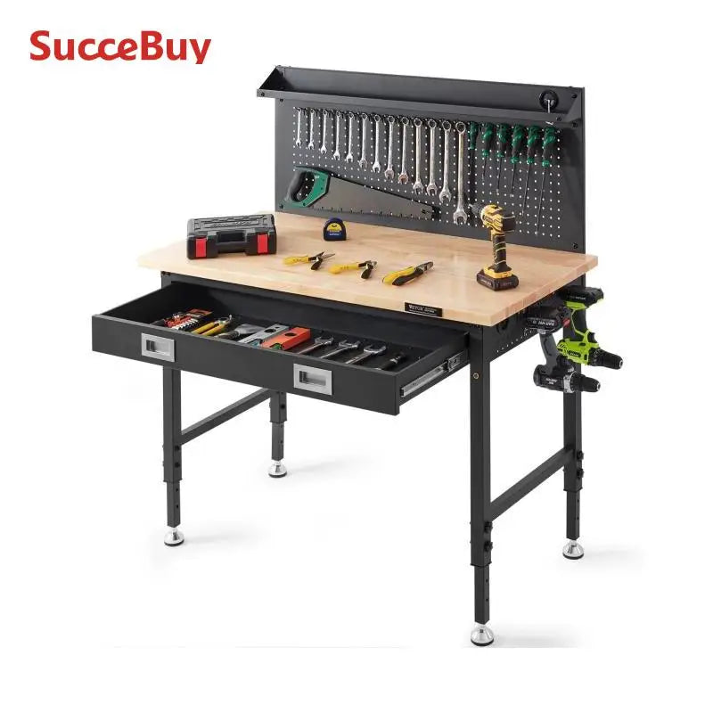 Ljustra Heavy Duty Oak Workbench 2000lbs Adjustable Garage Table