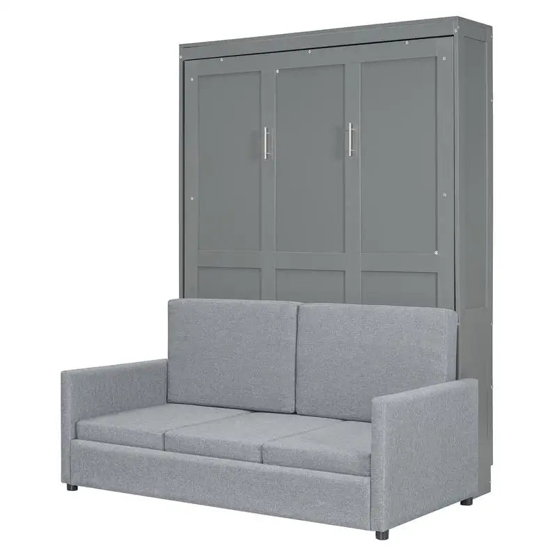 Gray Full Size Murphy Bed Space Saving Couch Sofa Wall Bed