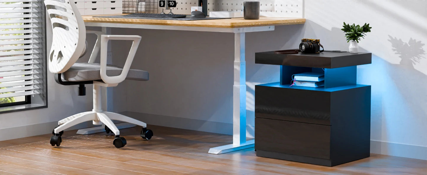 Nightstand with Wireless Charging USB Ports Modern Bedside Table Storage