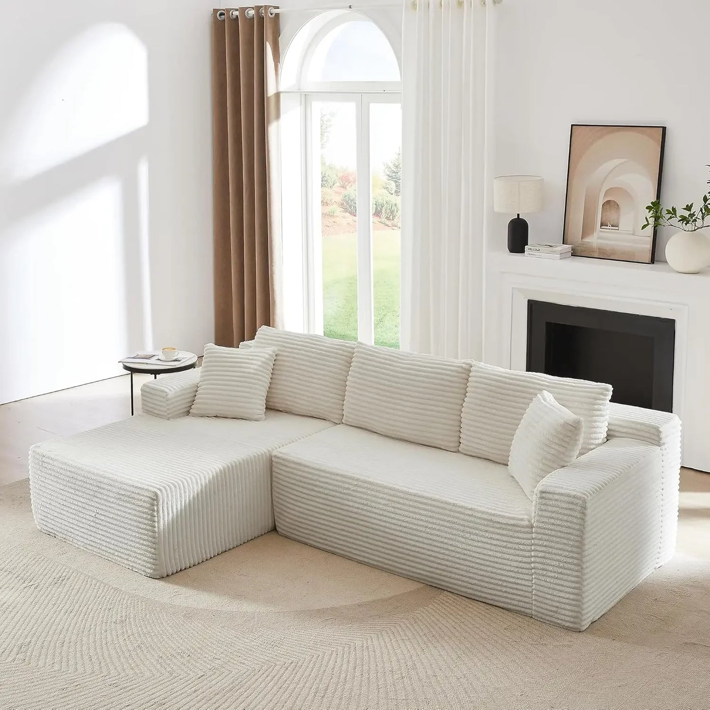 Ljustra 103” Corduroy L-Shaped Sectional Sofa with Left Facing Chaise