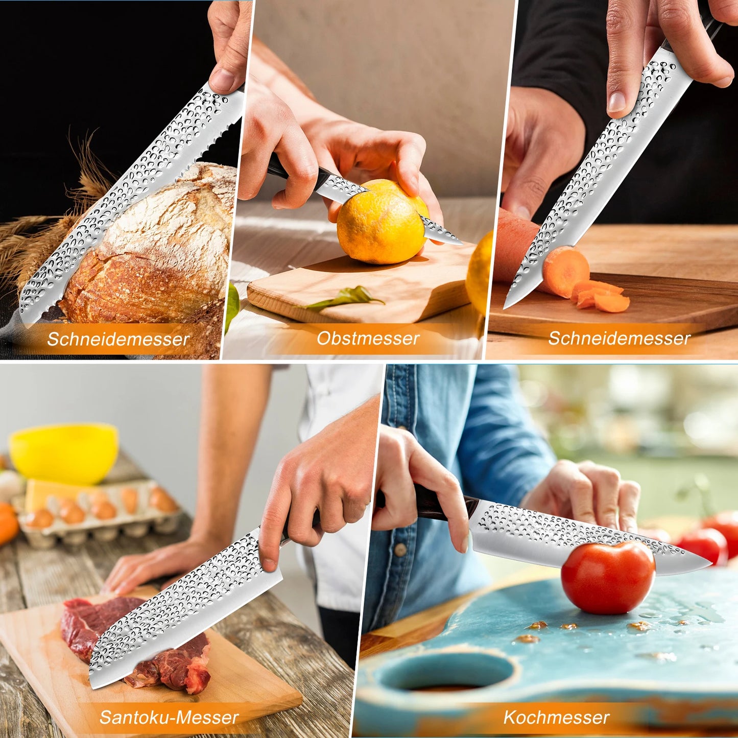 8pcs Chef Knife Set Hammer Pattern Sharp Blade Meat Salmon Slicing Knives