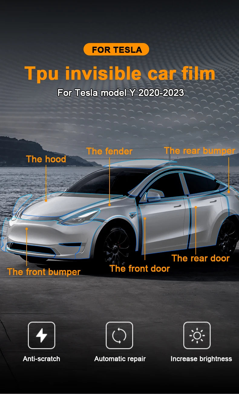 TPU Scratch Resistant Car Paint Protection Film Tesla Model Y 2020-2024