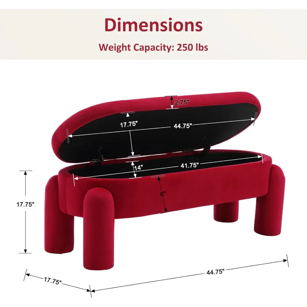 Modern Upholstered Storage Bench 44.75 Inch Velvet Ottoman for Home