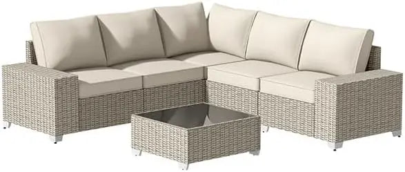 6-Piece All Weather Rattan Sectional Conversation Set with Cushions