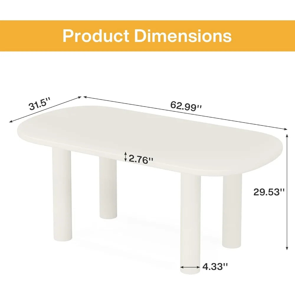 Modern Oval Dining Table for 6 Cream White Kitchen Dining Room Furniture