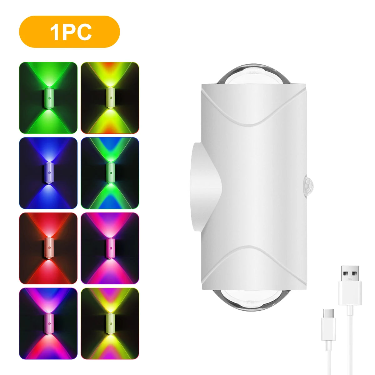 LED Motion Sensor Wall Sconce Night Light USB Rechargeable 8 Colors
