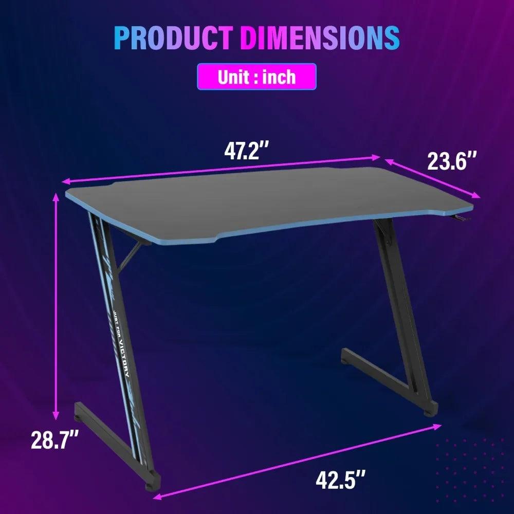 Modern 47 Inch Z-Shaped Gaming Desk with Headphone Hook Home Office