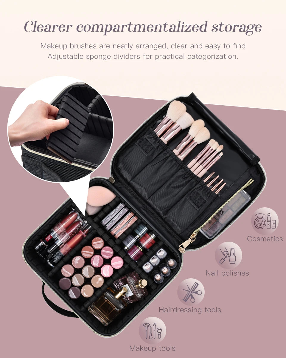 Ljustra Makeup Bag Professional Cosmetic Brush Case Portable Organizer