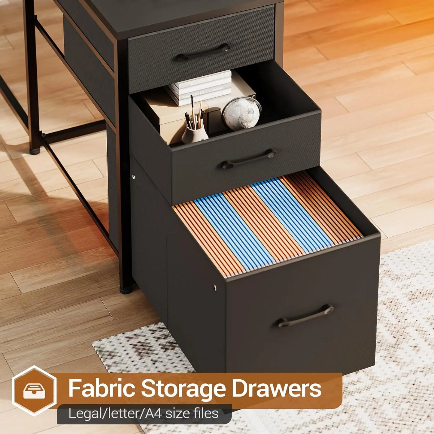 L Shaped Gaming Desk with Power Outlet LED Lights and Storage Shelves