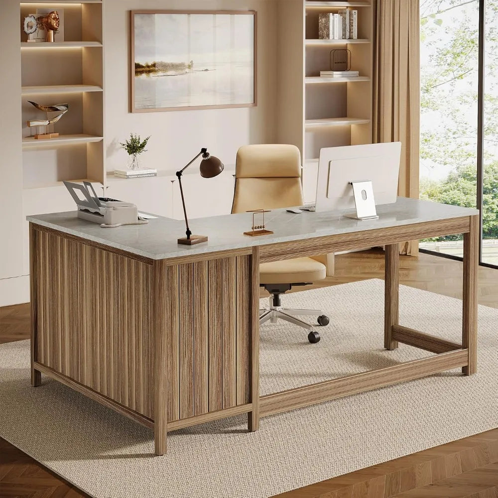 L-Shaped Executive Desk 57" Modern Computer Desk with Storage Shelves