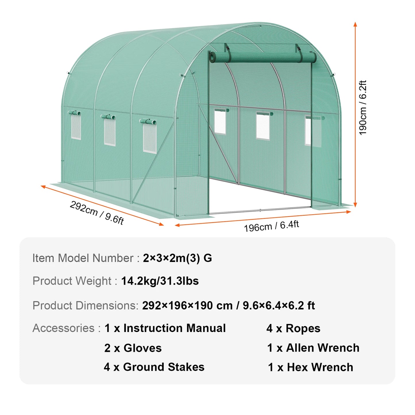 Large Walk-in Tunnel Greenhouse Heavy-Duty PE Cover Steel Frame