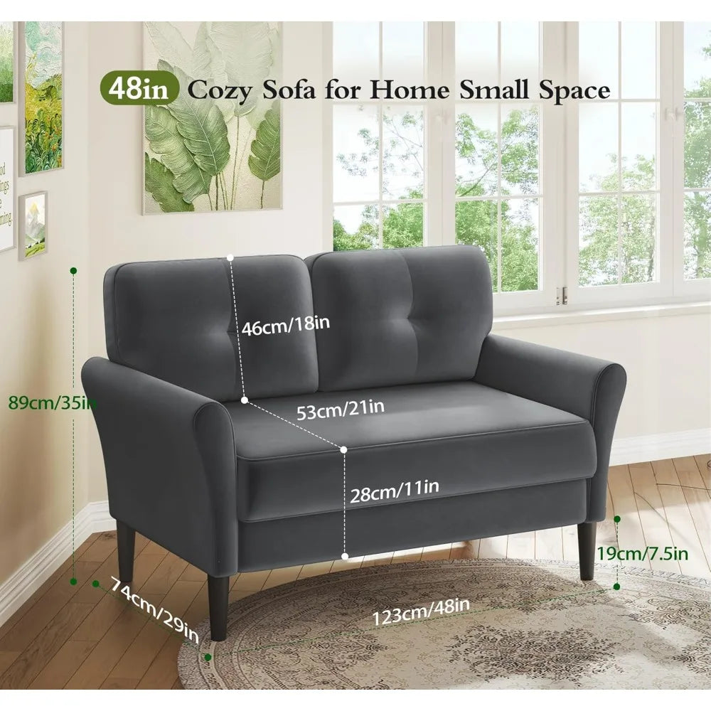 Ljustra Small Velvet Loveseat Sofa 48 Inch Comfy Couch for Bedroom