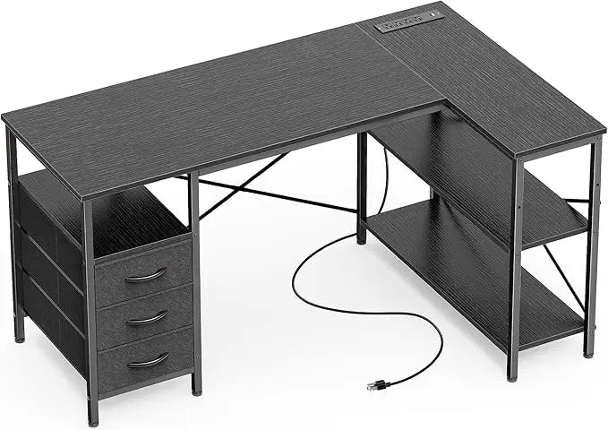 L Shaped Office Desk with Power Outlets Gaming Corner Desk 47 Inch