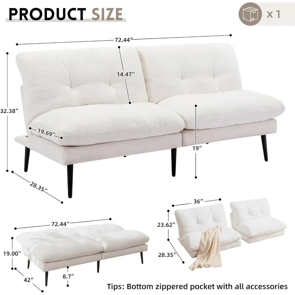 Ljustra Living Room Sofa Adjustable Backrest Convertible Sleeper Futon