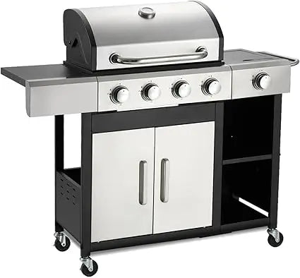4-Burner Propane Gas Grill with Side Burner and Cabinet 49000 BTU BBQ