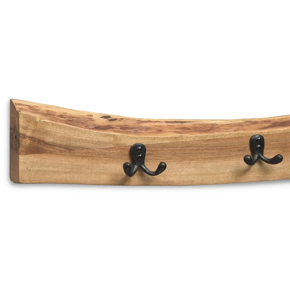 Natural Live Edge Acacia Wood Coat Hooks Unique Design Flush Mount