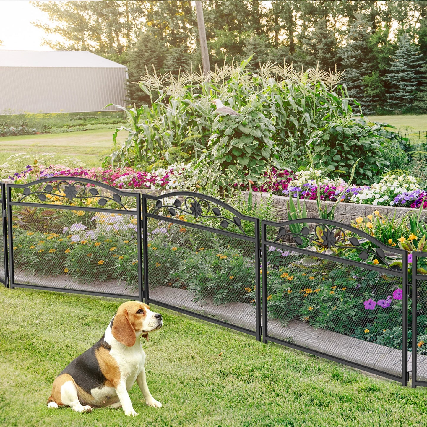 5 Panel Decorative Garden Fence Outdoor Dog Animal Barrier Metal