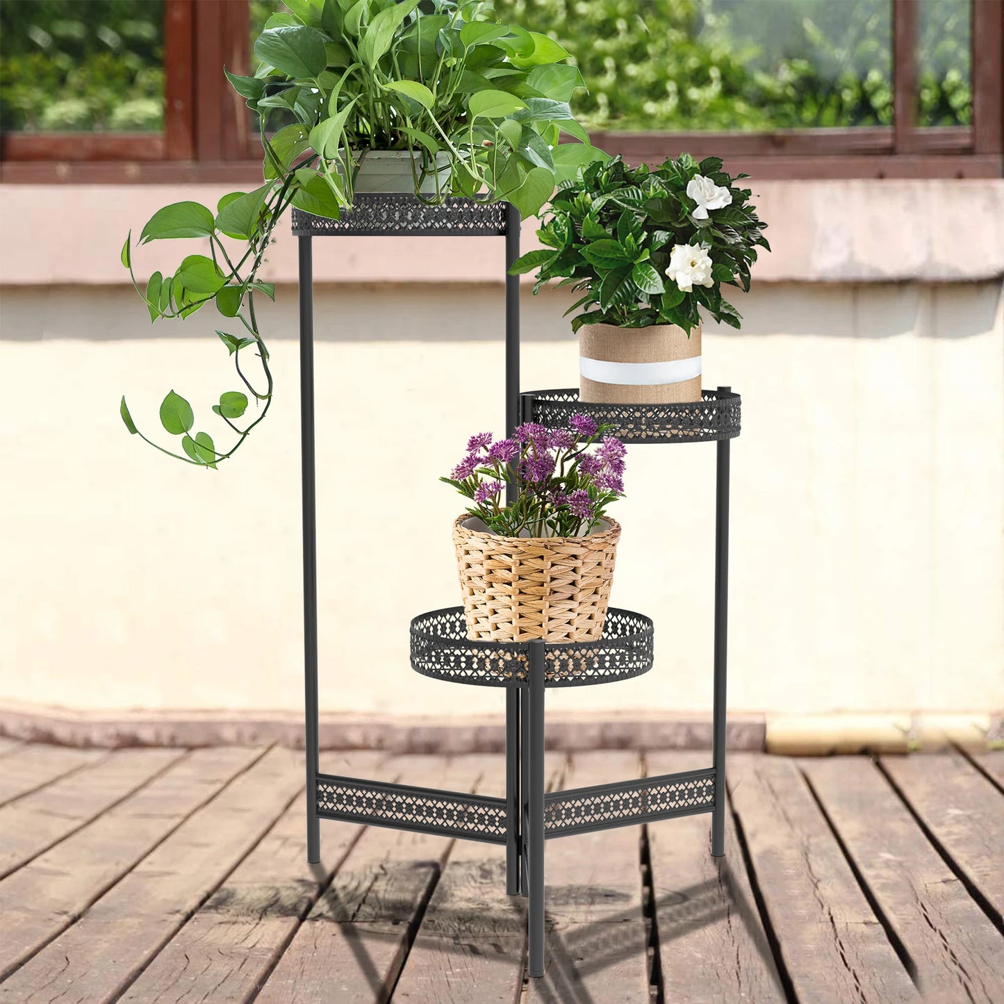 3 Tier Metal Plant Stand Indoor Foldable Flower Pot Holder Display Rack