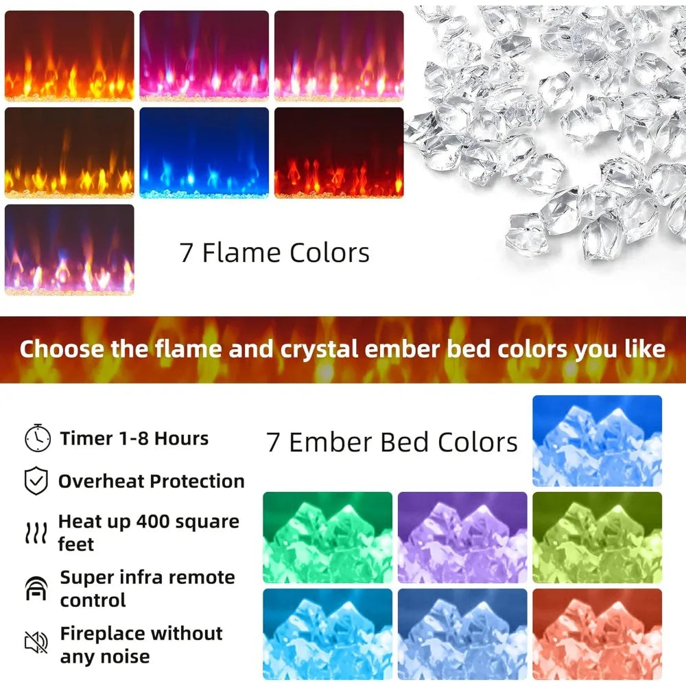 Fireplace TV Stand for 80 Inch TV Farmhouse Entertainment Center LED Lights