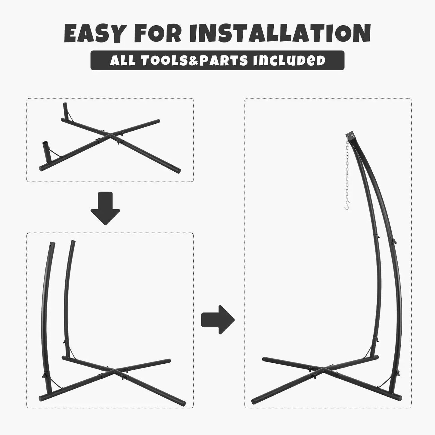 C-Type X-Type Hammock Chair Stand Solid Steel Frame Adjustable 210cm