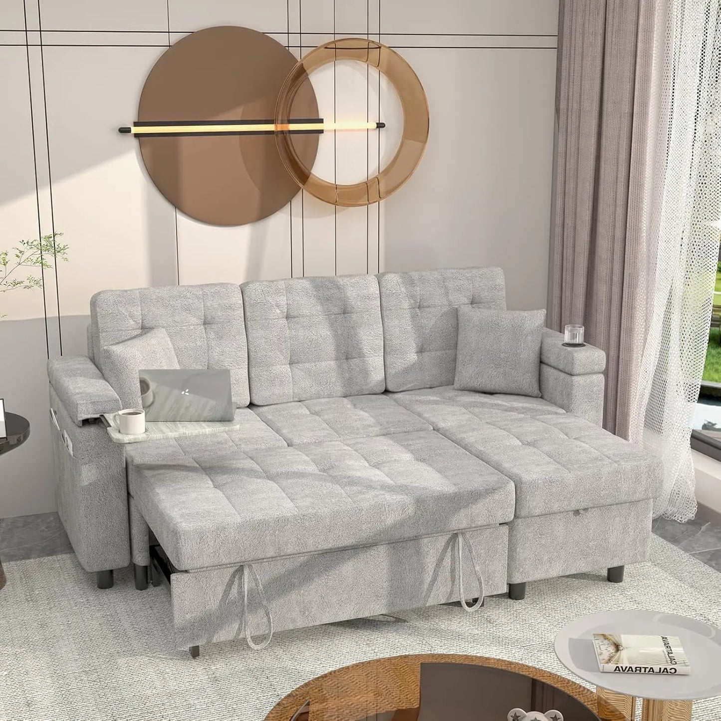 Ljustra 84 Inch Convertible Sectional Sofa L-Shape Pull Out Couch