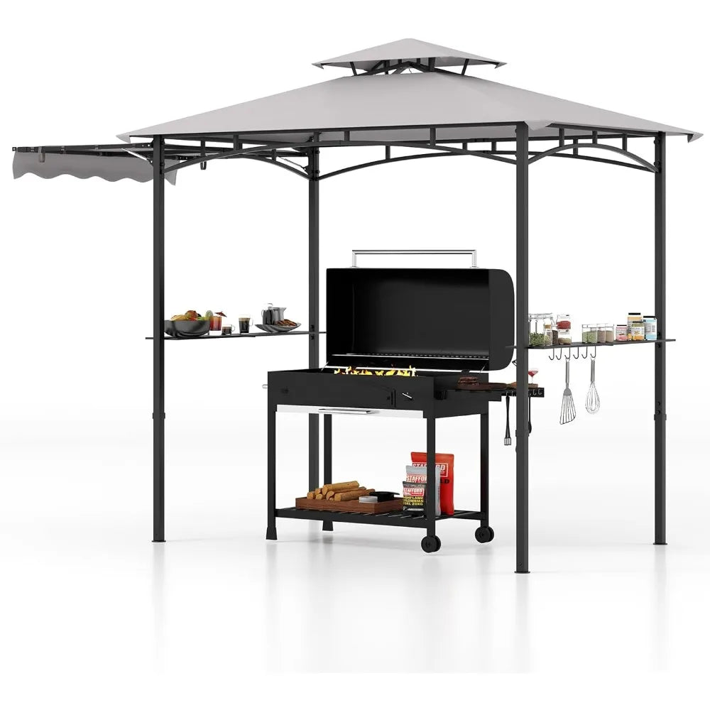 11x5 FT Grill Gazebo with Side Awning Double Tier Outdoor Canopy