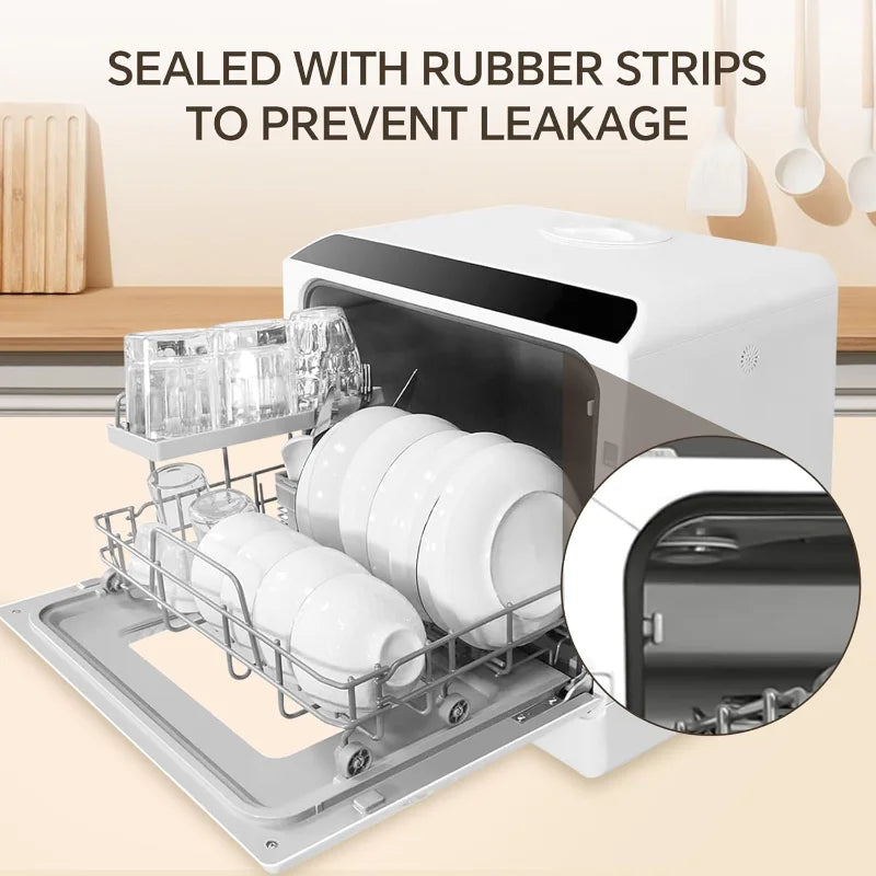 Portable Countertop Dishwasher with Water Tank 6 Wash Programs