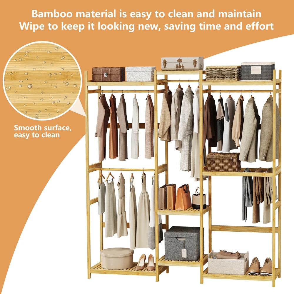 Bamboo Clothes Rack Stand Organizer Multifunctional Garment Rack