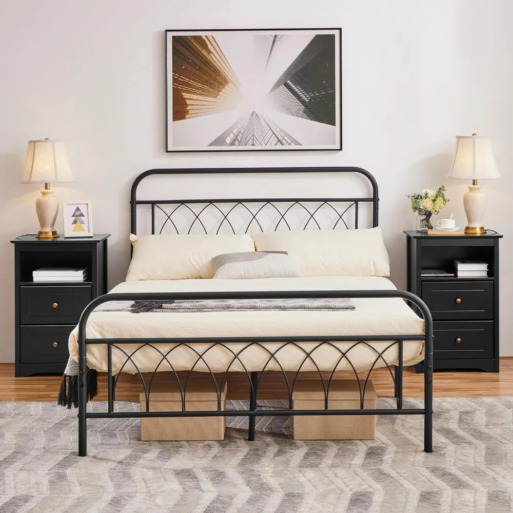Nightstand Set of 2 Wooden Bedside Tables with Drawers for Small Spaces