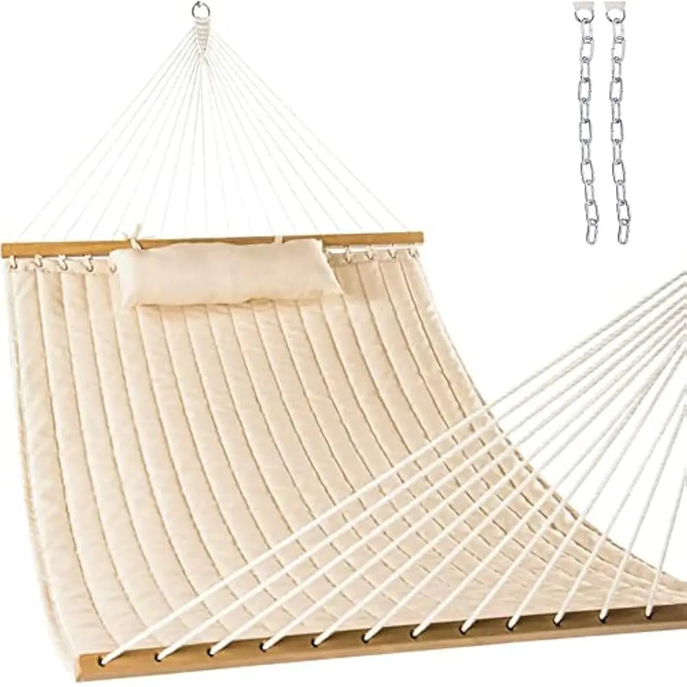 12FT Double Quilted Hammock with Pillow Outdoor Furniture 450LB Capacity
