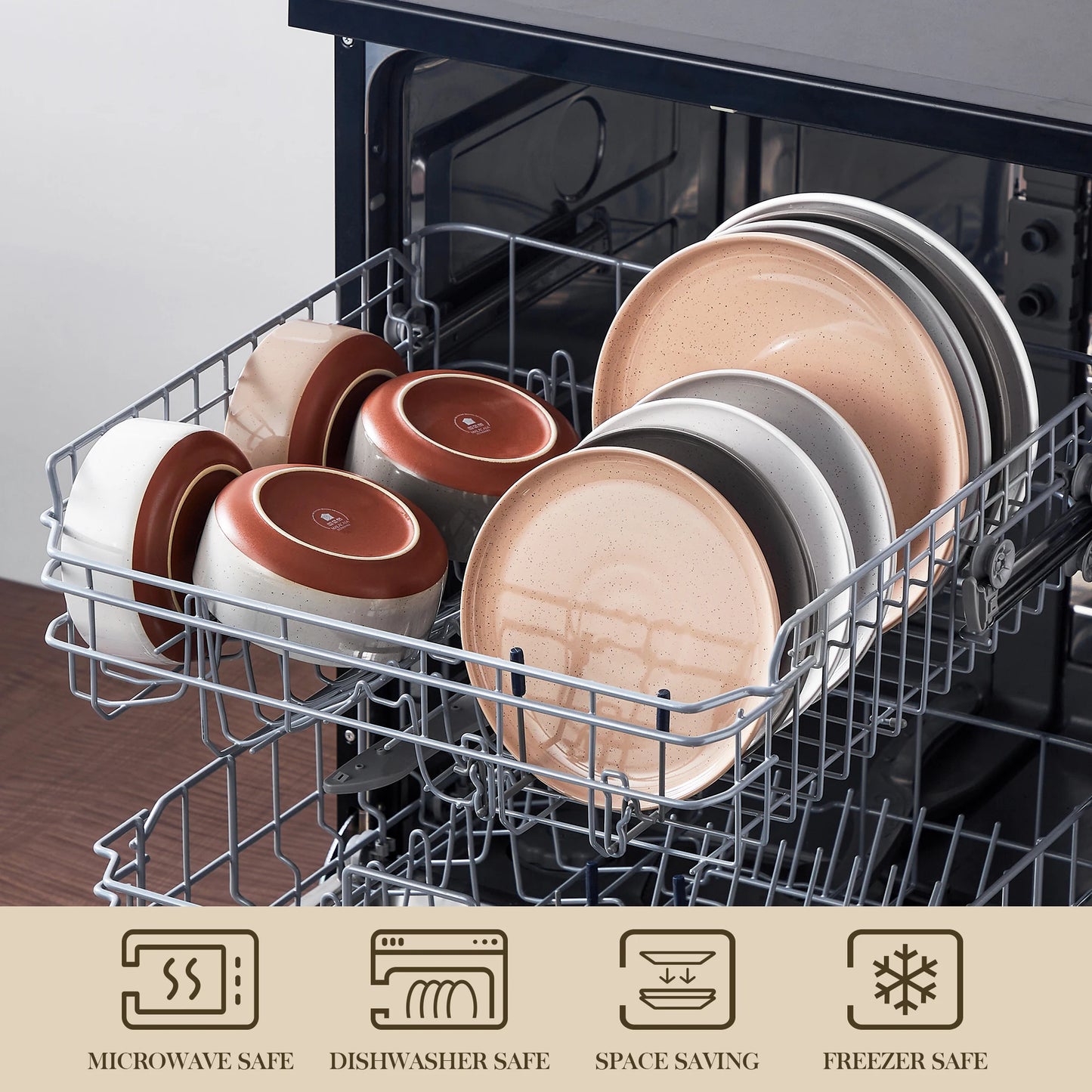 Ljustra 12/24 Pcs Dinnerware Set Curved Edge Stoneware Plates