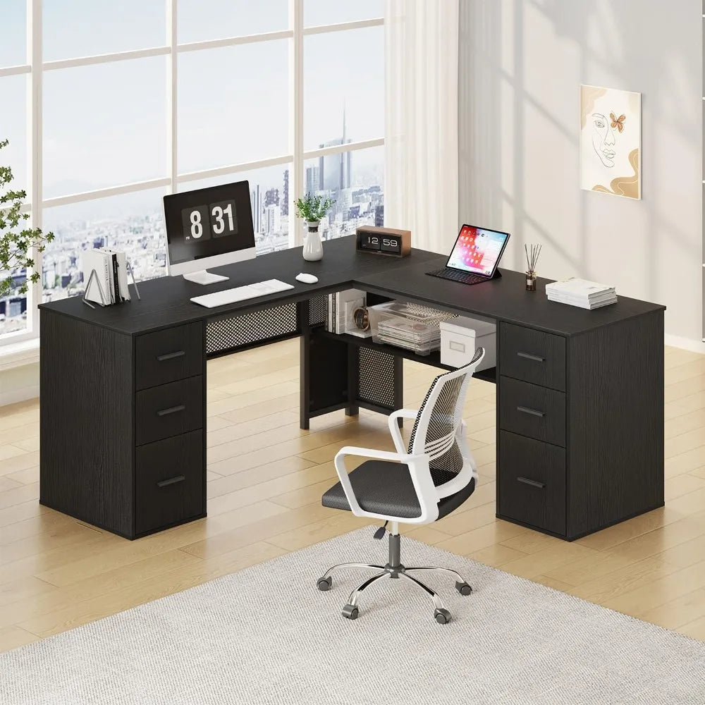 L Shaped Desk Reversible Corner Computer Desk with Storage Drawers