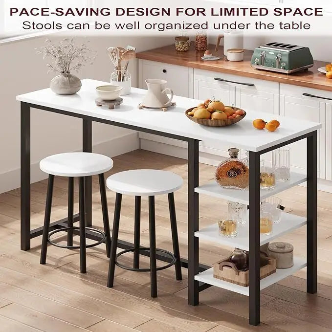Bar Table with 2 Stools Counter Height Table 3 Storage Shelves
