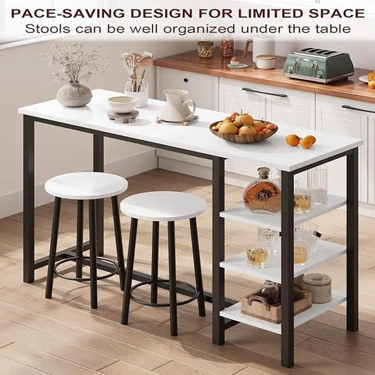 Bar Table with 2 Stools Counter Height Table 3 Storage Shelves