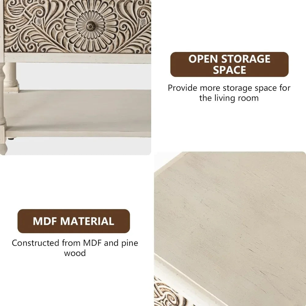 Vintage Coffee Table with Drawers Two Tier Farmhouse Wood Table