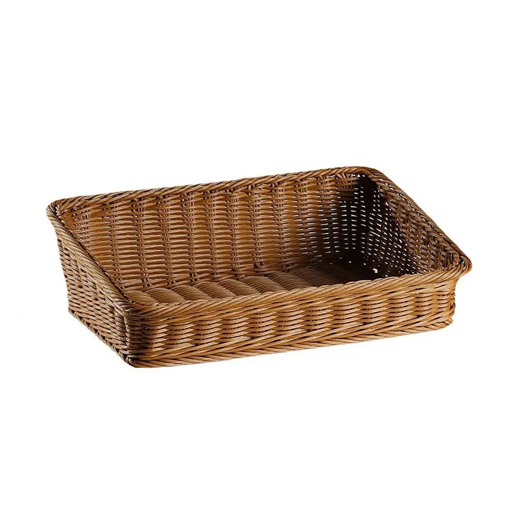 Rectangular Rattan Serving Tray Wicker Storage Basket With Handles