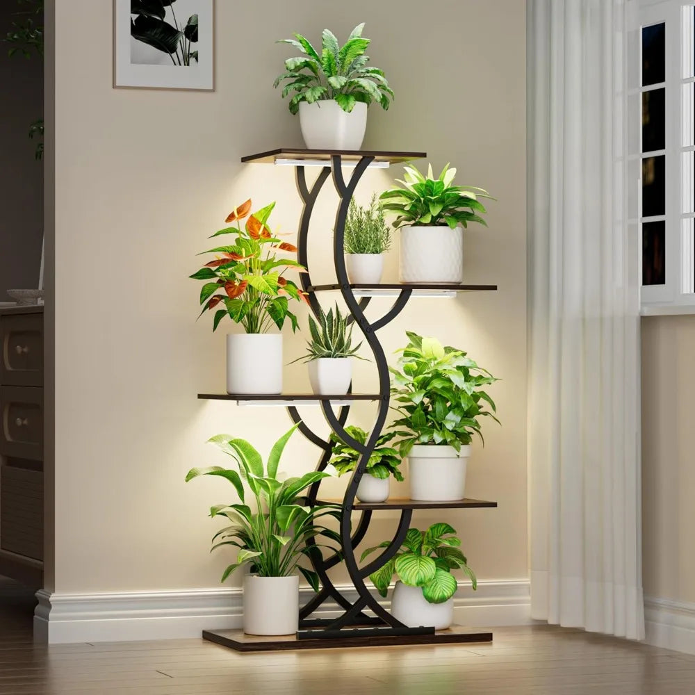 Indoor Plant Stand with Grow Lights 5-Tiered Metal Shelf Rack